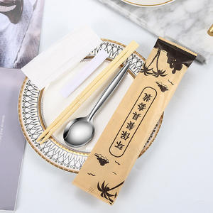 Stainless Steel Disposable Spoon Set For Travel With Paper Towels And <b>Toothpicks</b> Four In One Tableware - Product Image 2