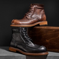 Bottes de moto montantes pour hommes, hiver 2025, en cuir de vachette rétro, à lacets, imperméables, rehaussantes, haute qualité