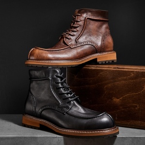 Botas de Motocicleta para Hombre de Alta Calidad, Invierno 2025, Botas Retro de Cuero Vacuno, Diseño con Cordones, Zapatos con Plataforma - Product Image 3