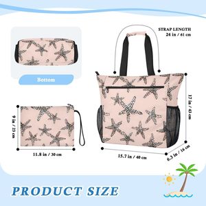 2-pack Custom Design Water Resistant Large <b>Beach</b> Shoulder <b>Bag</b> Summer <b>Bag</b> Starfish Print Polyester Women's Tote <b>Bag</b> with Pouch - Product Image 3
