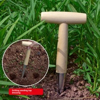 HOSEWORLD Outil manuel de jardinage à poignée en T pour la création de trous, semoir à engrais et transplanteur de semences, en bois, pour l'aménagement paysager et le perçage de trous pour engrais