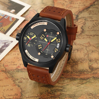 Montre CURREN 8252 à mouvement à quartz tendance, bracelet en cuir, double heure, calendrier, analogique, pour homme, design de créateur