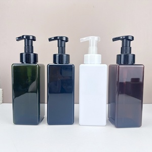 Square Foaming Soap Dispenser 450ml 15oz Amber Refillable Plastic Foam <b>Pump</b> <b>Bottle</b> for Liquid Soap Shampoo Body Wash - Product Image 4
