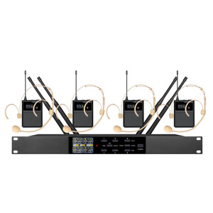 Micrófono inalámbrico profesional de 4 canales BD-6050 con ecualizador de retroalimentación integrado y función de eco para cantar, hablar, karaoke y escenario. - Product Image 2
