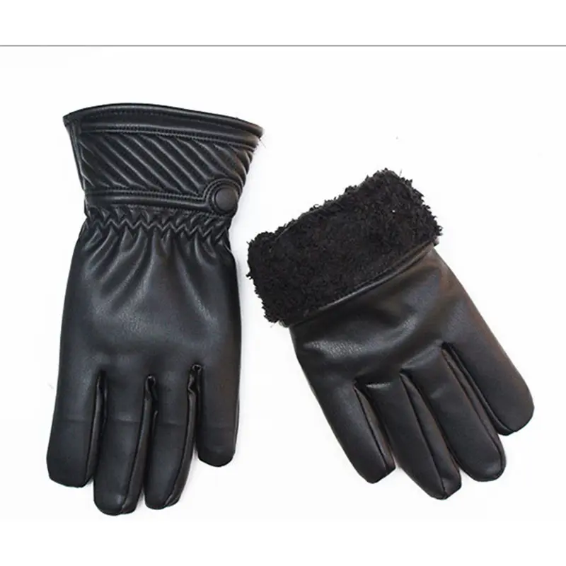 Зимние перчатки из искусственной кожи для мужчин, мотоциклетные перчатки для вождения с шерстяной подкладкой, утолщенные варежки