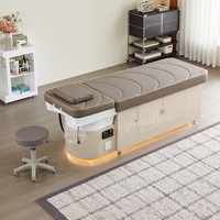 Nouveau Lit de Lavage de Cheveux de Luxe Beige 2026 avec Table de Massage Thaï, Bol en Céramique Lumineux et Meuble de Rangement Coréen pour Spa Capillaire