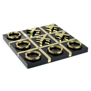 Luxury Black and Gold 3D XO Game Set Acrylic Metal Stainless Steel Tic Tac Toe Board Game