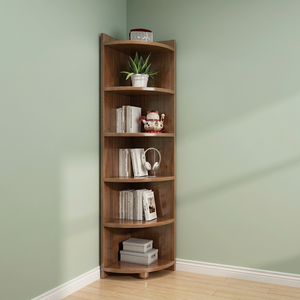 Modern Wood <b>Corner</b> Bookshelf 5-Tier With Back Panel Space Saving <b>Storage</b> <b>Unit</b> For Bedroom Home Furniture - Product Image 2
