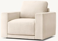 Eichenholz-Basis Einzelsofa Lässiges Wohnzimmermöbel Stoff-Armlehnensofa Moderner Weicher Sessel