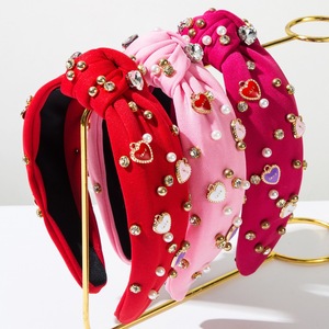 Linda banda de pelo barroco amor corazón con perla de diamantes de imitación esmalte Rosa Bowknot compromiso boda Dí<span class=keywords><strong>a</strong></span> de San Valentín dulce diademas - Product Image 1