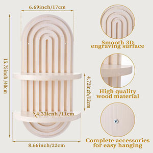 מדפי עץ צפים דו-שכבתיים לקיר, מדף קיר מודרני עם עיצוב עץ קשתי, מדפי קשת צפים כפולים בסגנון אמצע המאה - Product Image 4