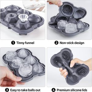 Moule à glace en silicone Formes amusantes avec couvercle transparent <span class=keywords><strong>de</strong></span> type entonnoir 3 diamond 3 <span class=keywords><strong>Rose</strong></span> Ice Balls pour refroidir les boissons Whisky Cocktails - Product Image 6