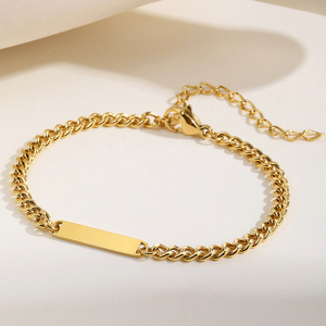 Không xỉn 18K Vàng Trống Thanh Cuba Vòng Đeo Tay Cho Phụ Nữ Cô Gái Thời Trang Thép Không Gỉ Tùy Chỉnh Khắc Cuba Liên Kết Chuỗi Vòng Đeo Tay - Product Image 4