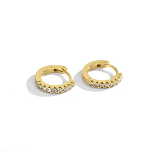 Boucles d'oreilles créoles géométriques plaquées or 14 carats, zircon, tendance, unisexe, cadeau, option logo personnalisé, en laiton, livraison 3-7 jours - Product Image 5