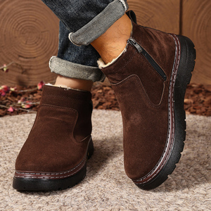 Stivali da neve invernali per uomo, pelle e pelliccia integrati, antiscivolo, caldo, con pile e cotone spesso, scarpe alte in cotone - Product Image 5