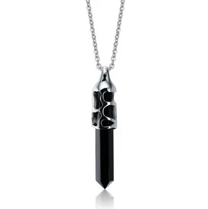 Fashion Stainless Steel Top Quality Black Agate Big Stone Pendant Design Wholesale