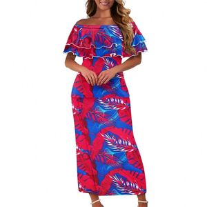 Ropa Tribal Polinesia Personalizada Estampado Samoan Puletasi Mujeres 2 Piezas Conjunto Fuera del Hombro Volantes Vestidos Estilo Isla - Product Image 3