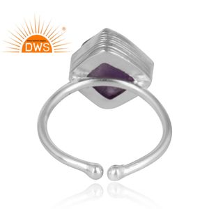 Rough Amethyst Gemstone Ring White Rhodium Plated Solid Sterling Silver Adjustable Ring Jewelry Manufacturer - Product Image 4