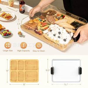 Wooden <b>Storage</b> <b>Tray</b> With Lid Compartmentalized Rectangle Food Container Varnished Solid Wood For Fruit Dessert Snacks - Product Image 4