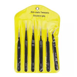 Juego de 6 Pinzas de Acero Inoxidable Negro de 1.5 mm de Grosor, Grado DIY, con Bolsa de PVC Amarilla - Calidad de Exportación, Versión en Inglés - Product Image 3