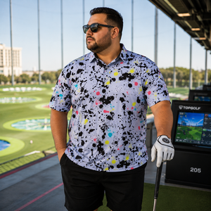 Polos de Golf Personalizados Reciclados para Vacaciones, Eventos Sociales, con Diseño de Salpicaduras de Pintura, Ropa de Golf Casual de Lujo, Polos Dorados para Él y Ella - Product Image 2