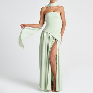 Skyland elegante abito plissettato a spalline senza spalline <span class=keywords><strong>verde</strong></span> <span class=keywords><strong>menta</strong></span> con spacco alto per serate formali - Product Image 3