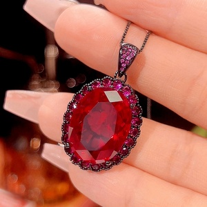 Wholesale Eco-friendly Copper Oval Cut 15*20MM Red Zircon Pendant <b>Earrings</b> <b>Set</b> High End Black Gold Plated Jewelry <b>Sets</b> - Product Image 4