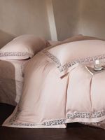 Parure de lit en mélange de coton Tencel à fibres longues, soyeuse et moelleuse, couleur unie, avec bordure en dentelle ajourée, anti-accroc, pour toutes les saisons