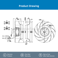 Pour R2D225-AT26-15 SK3396.314 M2D068-DF 225mm 400V AC 2750/3100RPM 90/130W 0.2/0.21A Ventilateur centrifuge à roulement à billes pour armoire