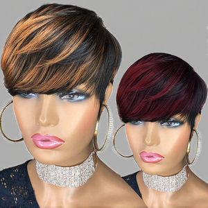 Parrucche Cinesi in <span class=keywords><strong>Capelli</strong></span> Remy da <span class=keywords><strong>6</strong></span> Pollici, Multicolore, con Pizzo Trasparente, Naturali e Corte con Frangia per Donne - Product Image 4