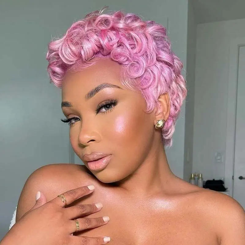 Clj Vendors Cheveux 100% Human Hair Brazilian Pink 13X4 Pixie Cut Red Bob Lace Wig With Color