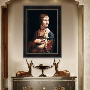 Portrait de femme Renaissance Vintage européenne Peinture à l'huile faite à la main sur toile Style classique inspiré par Da Vinci - Product Image 2