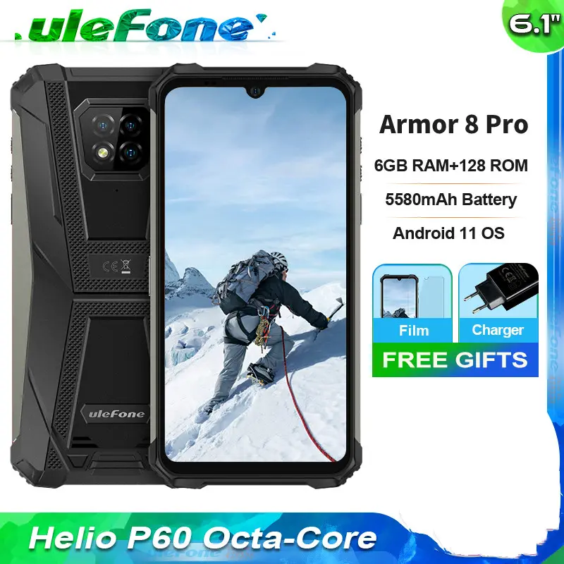 Ulefone Armor 8 Pro Rugged Smartphone 6.1 inch HD+ 6GB 128GB Helio P60 Android 11 NFC 5580mAh Waterproof Mobile Phone