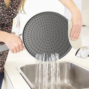Silicone Kitchen Splatter Screen <b>with</b> Handle Heat-resisting Oil Splash Guard Drain Board Cover Kitchen Frying <b>Pan</b> <b>Lid</b> - Product Image 6