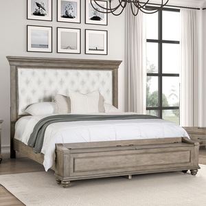 Cama de Madera Maciza Estilo Americano con Cabecera Tapizada y Acolchada, Base con Almacenamiento, Tamaño Queen - Product Image 4