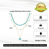 Collier Y Lariat RINNTIN BQN33 en argent sterling 925 avec pendentif goutte en turquoise naturelle véritable, collier superposable, bijoux pour femmes