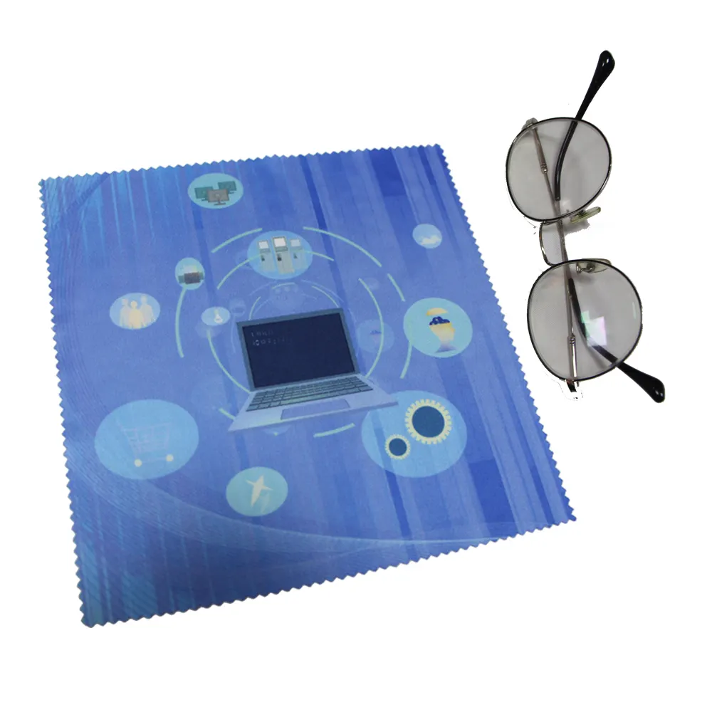 Óculos de microfibra personalizados com boa limpeza e impressão transparente, diferentes tamanhos, formas e cores