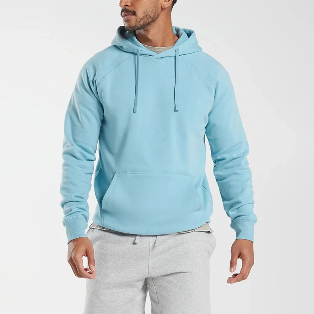 Custom Logo embroidery long Sleeve Oversize Sportswear cotton blue hooded Sweatshirt Tops pullover Men's Hoodies