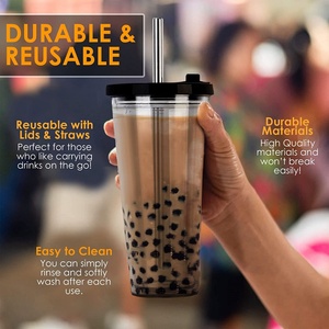20oz 24oz Double Wall Reusable <b>Bubble</b> Tea Plastic Tumbler Cup with Wide Straw and Lid for <b>Boba</b> - Product Image 4