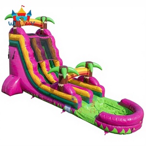 Tobogán Acuático Inflable Rosa Vibrante, Económico, Doble Carril, con Palmeras, para Niños, Carnaval y Fiestas en <span class=keywords><strong>la</strong></span> Piscina - Product Image 1