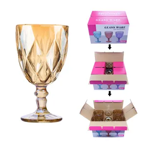 Vente en gros d'un ensemble de 6 pièces ambrées de 300ml de luxe élégant avec emballage en carton <span class=keywords><strong>gobelet</strong></span> à vin en verre cristal - Product Image 1