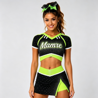 Uniforme de cheerleading de luxe personnalisé avec strass pour adultes et filles, en polyester et élasthanne, confortable, antibactérien, haut court et jupe de performance