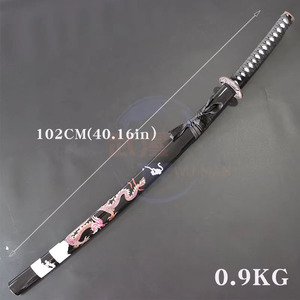 Katana Negra con Estampado de Dragón Dorado Rosa, Espada de Iaido <span class=keywords><strong>Samurai</strong></span> No Afilada con Tsuba Tallada con Dragón - Product Image 5