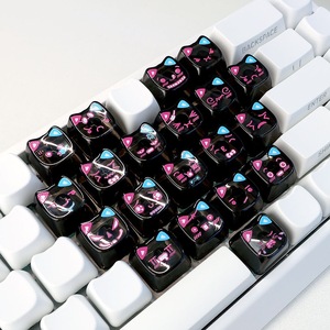 Teclas transparentes para PC Diy 21 Mao Cute Cat PC Keycaps Black Pink 21 Keys Keycaps Transparente para Mx Switch Teclado mecánico - Product Image 2