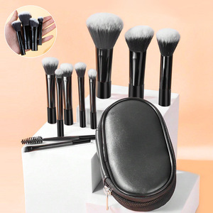 Set de 10 Brochas de Maquillaje Mini Negras, Brocha para Corrector, Brocha para Afeitar, Bolsa de Viaje de Nailon para <span class=keywords><strong>Contorno</strong></span> Facial y Sombra de Ojos - Herramientas de Belleza para Mujer - Product Image 1