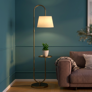 KS International Handmade Metal Brass Finish Cylindrical Floor Lamp with Fabric Shade for Living Room Bedroom Home Decoration - Product Image 3