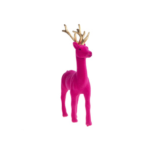 Figurine de renne rose floqué fantaisie avec bois de cerf dorés, en plastique et velours, pour décoration de table et présentation festive - Product Image 1