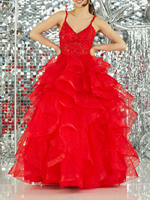 Robe de Quinceanera scintillante en tissu de maille à la taille naturelle pour femmes de grande taille personnalisée avec volants