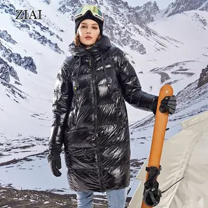 Fábrica Fornecer Diretamente Plus Size Casaco Parka Inverno Longo Windproof Jacket Senhoras Preto Brilhante Casaco Acoplado Mulher