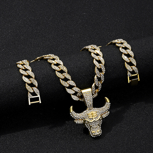 Cadena de eslabones cubanos grandes, colgante de Cabeza de <span class=keywords><strong>Vaca</strong></span>, de aleación y joyería CZ, hip hop - Product Image 6